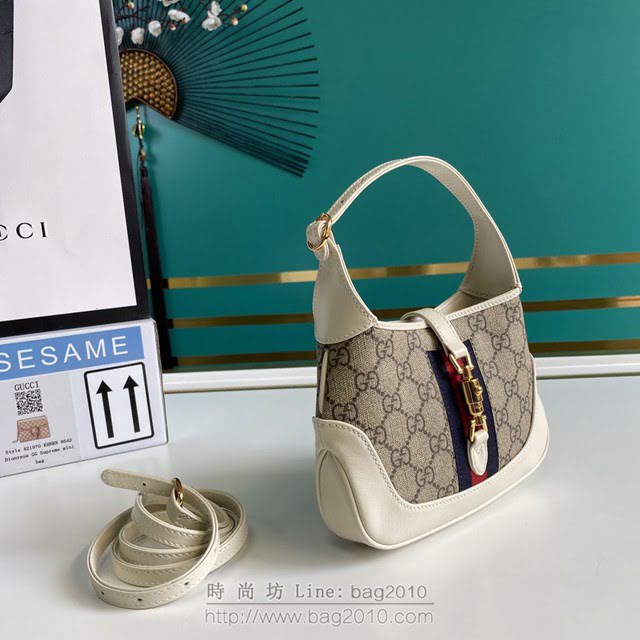 Gucci古馳包包 G家新款女包 637092 古奇啡白色原廠皮女款肩背包 Gucci腋下包 gdj1386